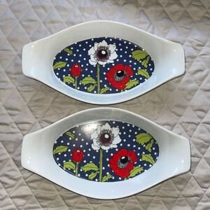 2 GEORGE BRIARD POLKA POPPY MID CENTURY MODERN AU GRATIN CASSEROLE DISH 12"x7"